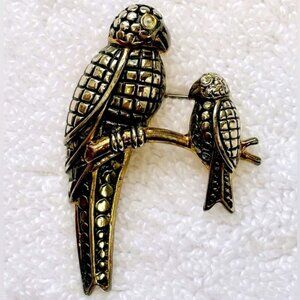 Vintage 2 parrots on a branch brooch